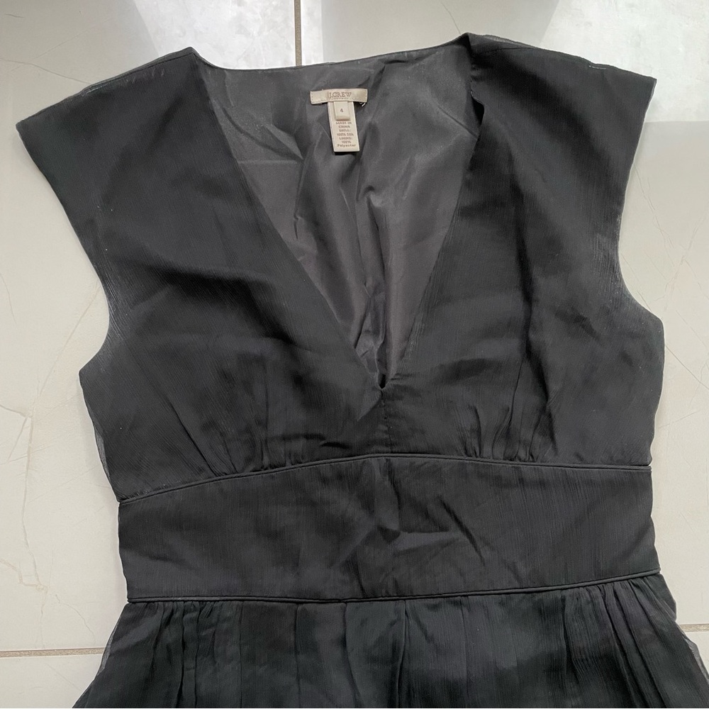 J.Crew V Neck Black Silk/Chiffon Cocktail Dress